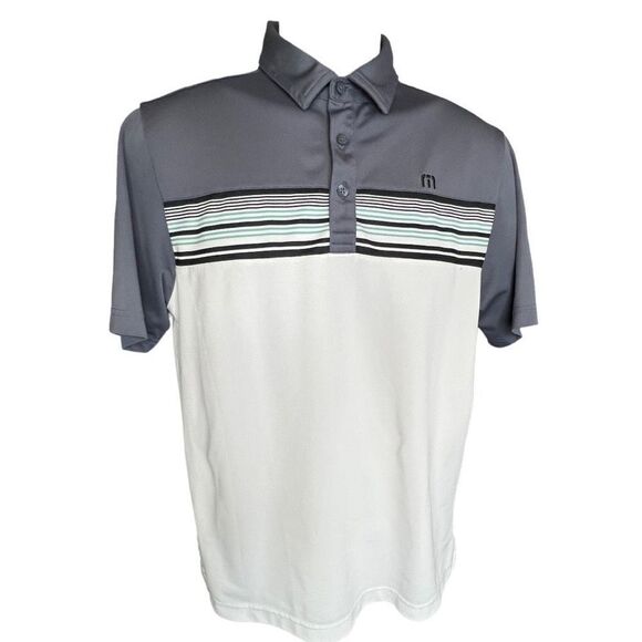 Travis Mathew Men's Striped Short Sleeve Golf Polo Shirt Gray White Size Small - Picture 2 of 16